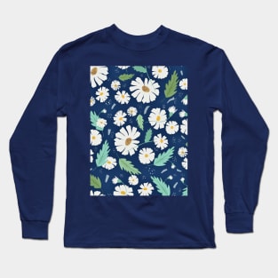 Daisy Floral Pattern - Blue Long Sleeve T-Shirt